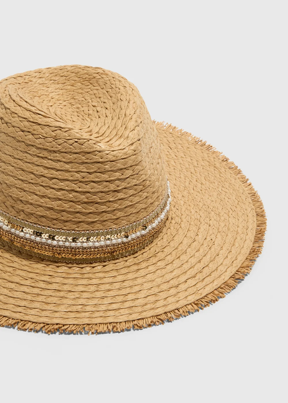 Natural Beaded Trilby Hat - One Size Image 2