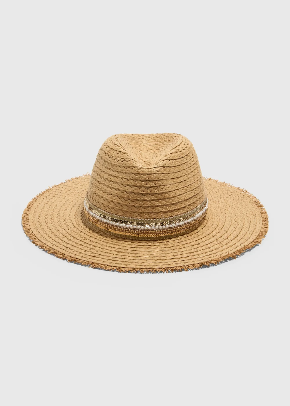 Natural Beaded Trilby Hat - One Size Image 1