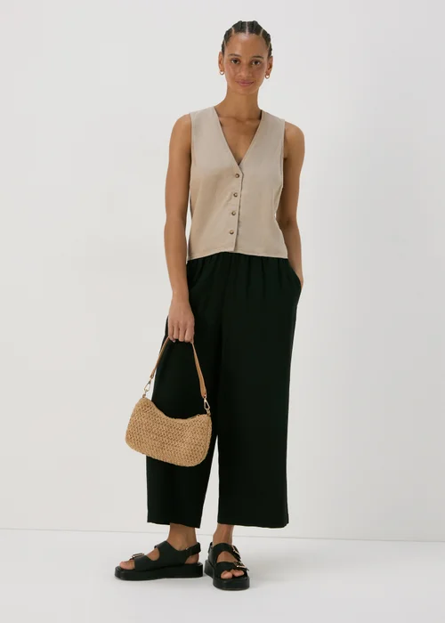 Taupe Solid Linen Button Vest - 8 Image 4