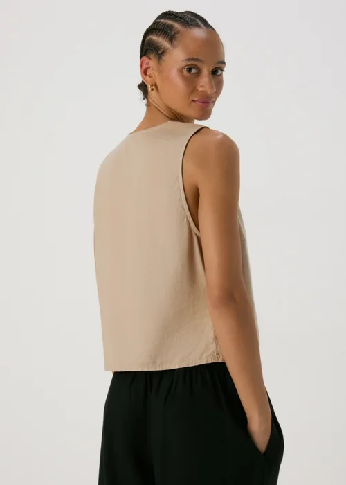 Taupe Solid Linen Button Vest - 8 Image 2