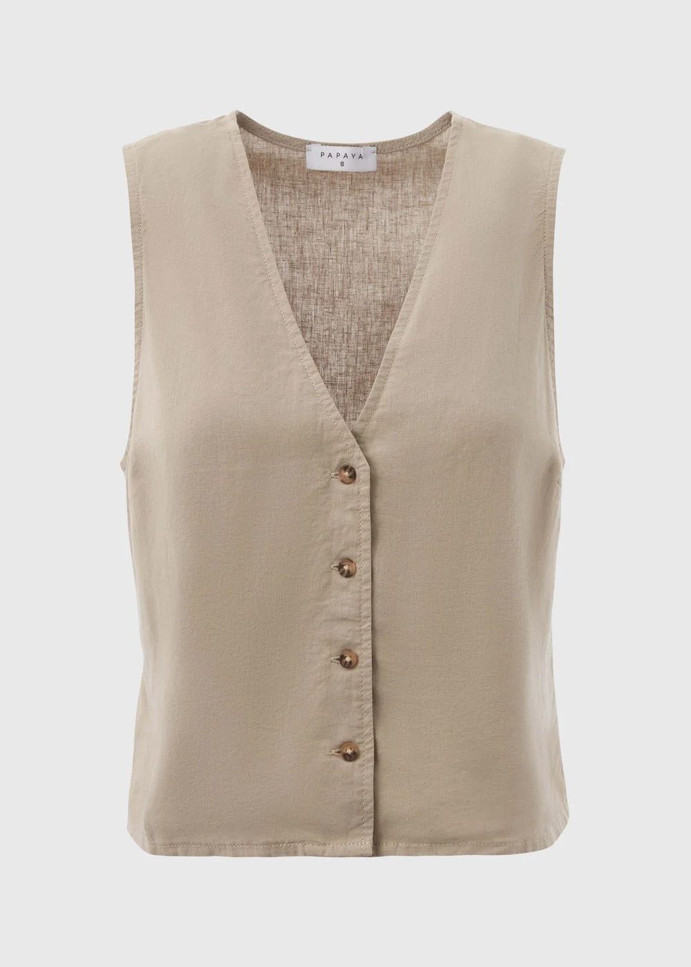 Taupe Solid Linen Button Vest - 8 Image 5