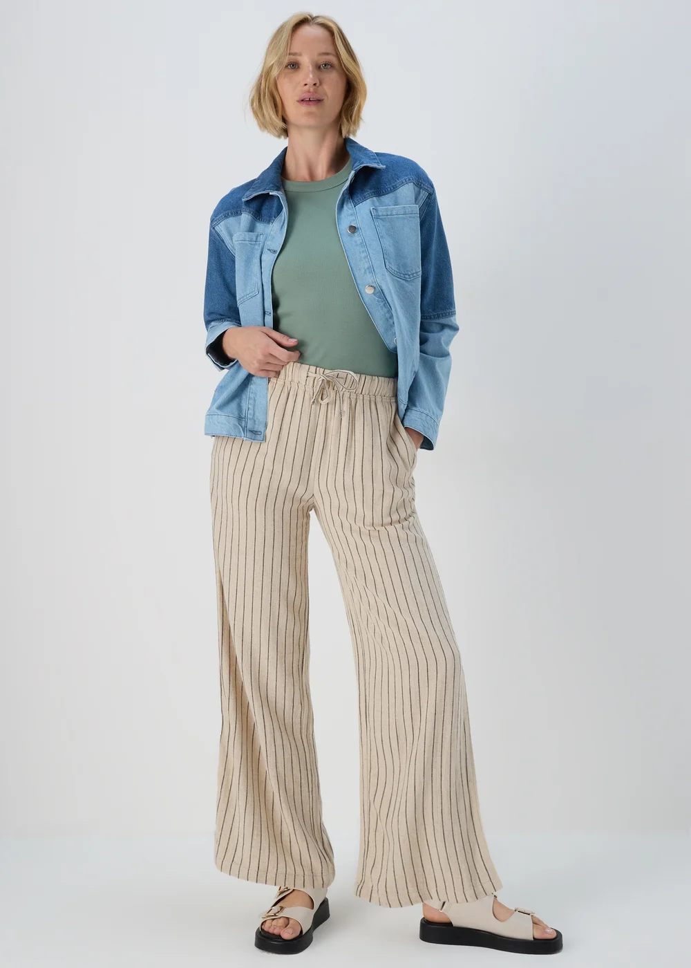 Stone Stripe Wide Leg Trousers - 8 Image 4