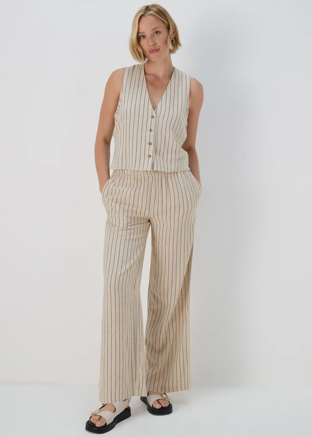Stone Stripe Wide Leg Trousers - 8 Image 1