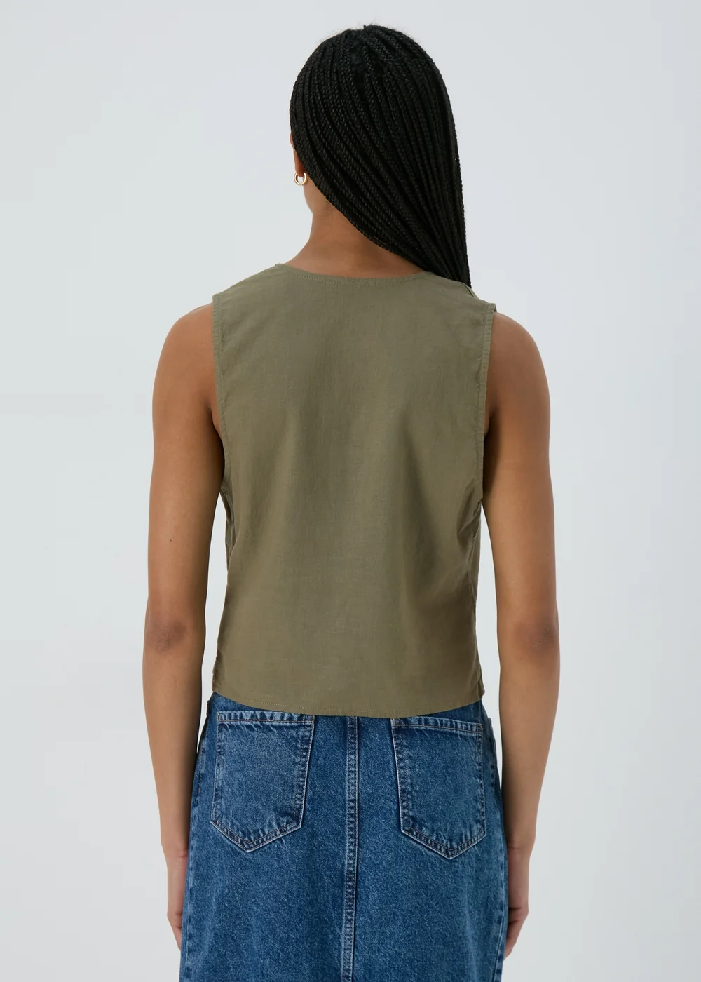 Khaki Solid Button Vest - Size 8 Image 2