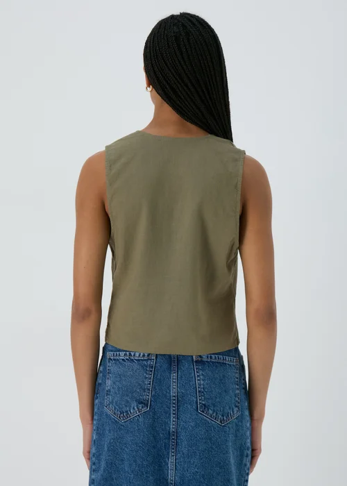 Khaki Solid Button Vest - Size 8 Image 2