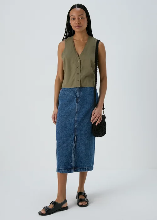 Khaki Solid Button Vest - Size 8 Image 4