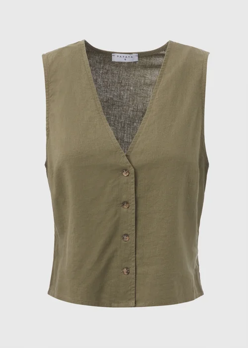 Khaki Solid Button Vest - Size 8 Image 5