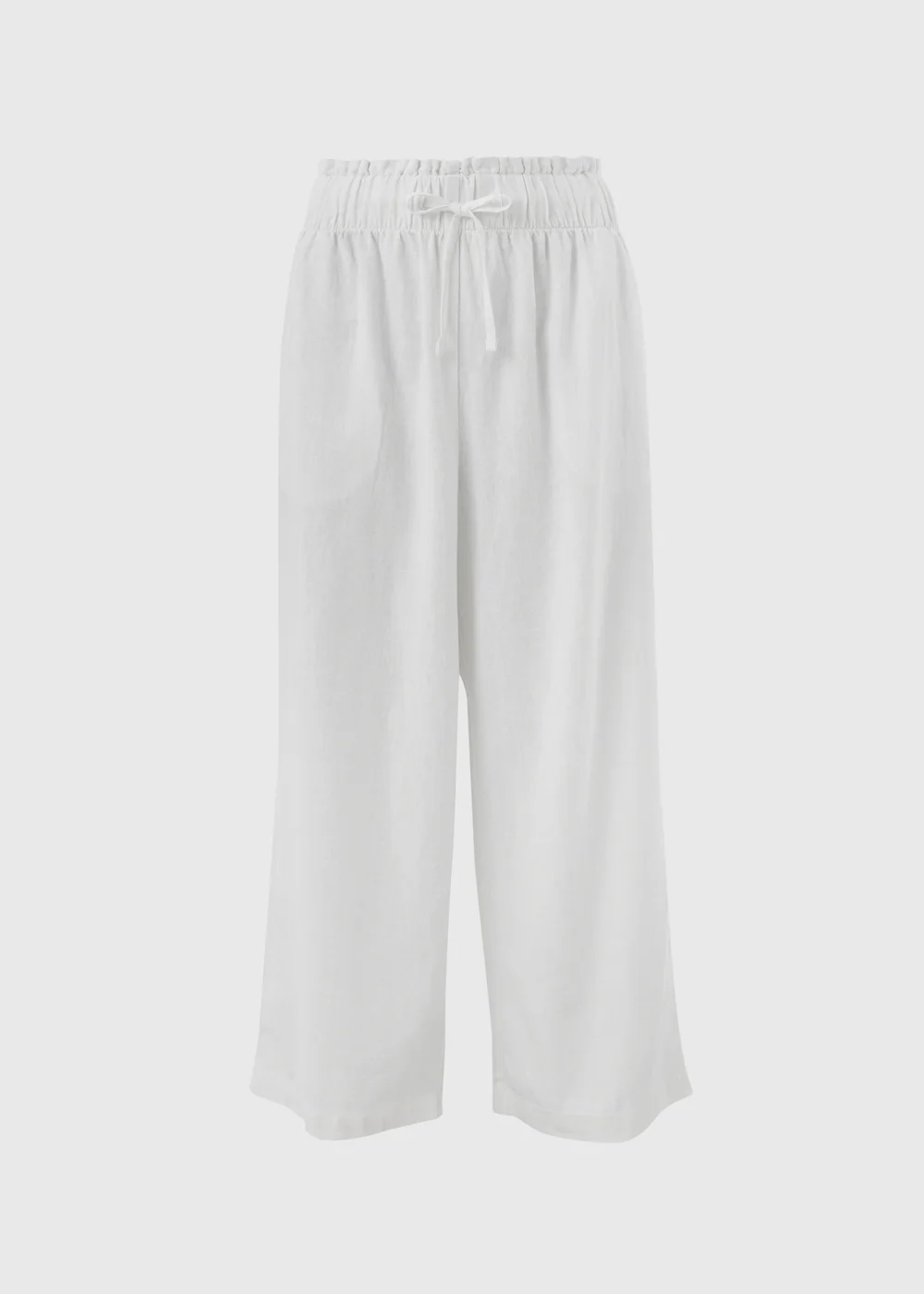 White Linen Wide Leg Crop Trousers - Size 8 Image 5
