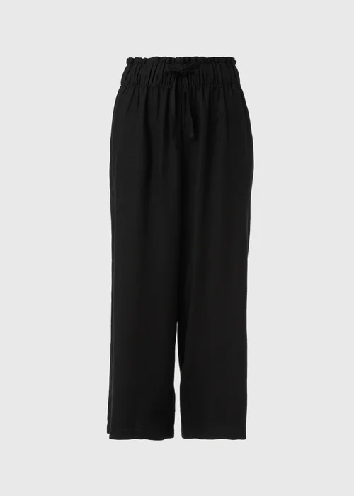 Black Linen Wide Leg Crop Trousers - 8 Image 5