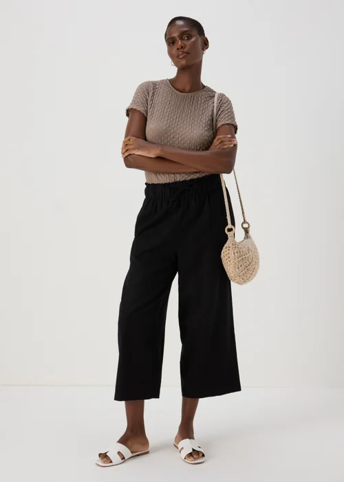 Black Linen Wide Leg Crop Trousers - 8 Image 1