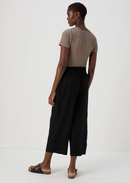 Black Linen Wide Leg Crop Trousers - 8 Image 2