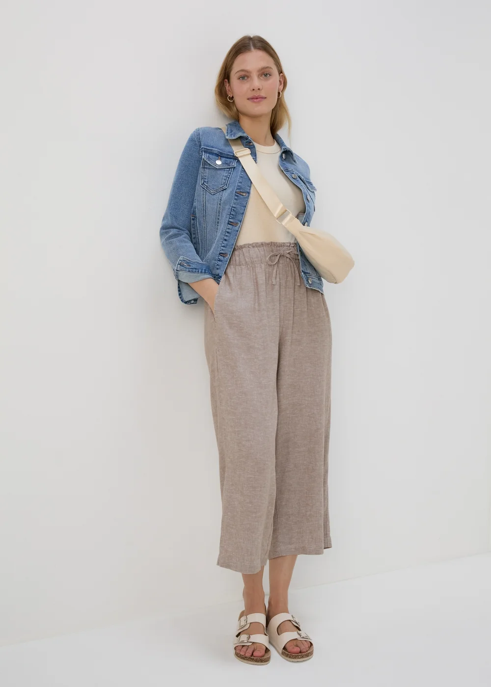 Stone Wide Leg Linen Crop Trousers - 8 Image 4