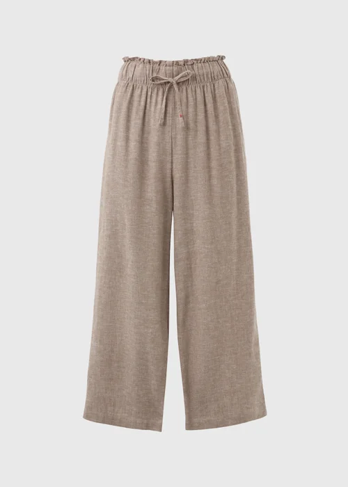 Stone Wide Leg Linen Crop Trousers - 8 Image 5