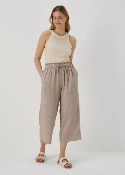 Stone Wide Leg Linen Crop Trousers - 8 Image 1