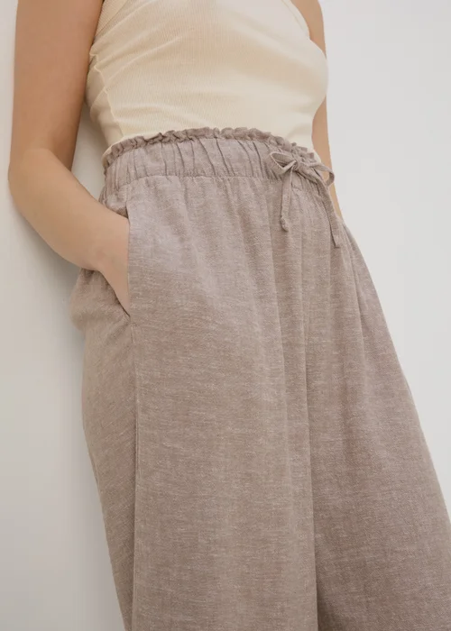 Stone Wide Leg Linen Crop Trousers - 8 Image 3