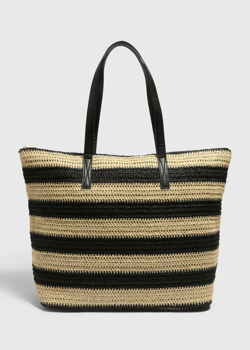 Beige Natural Nautical Straw Beach Bag - One Size Image 1