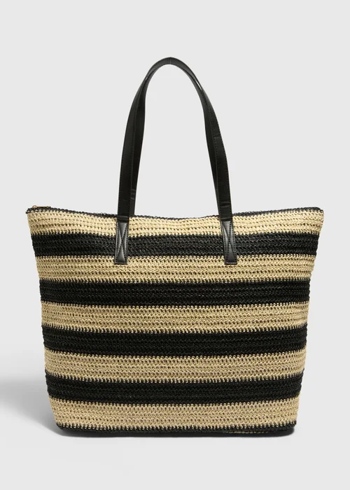 Beige Natural Nautical Straw Beach Bag - One Size Image 1