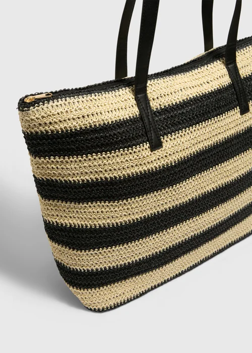 Beige Natural Nautical Straw Beach Bag - One Size Image 2