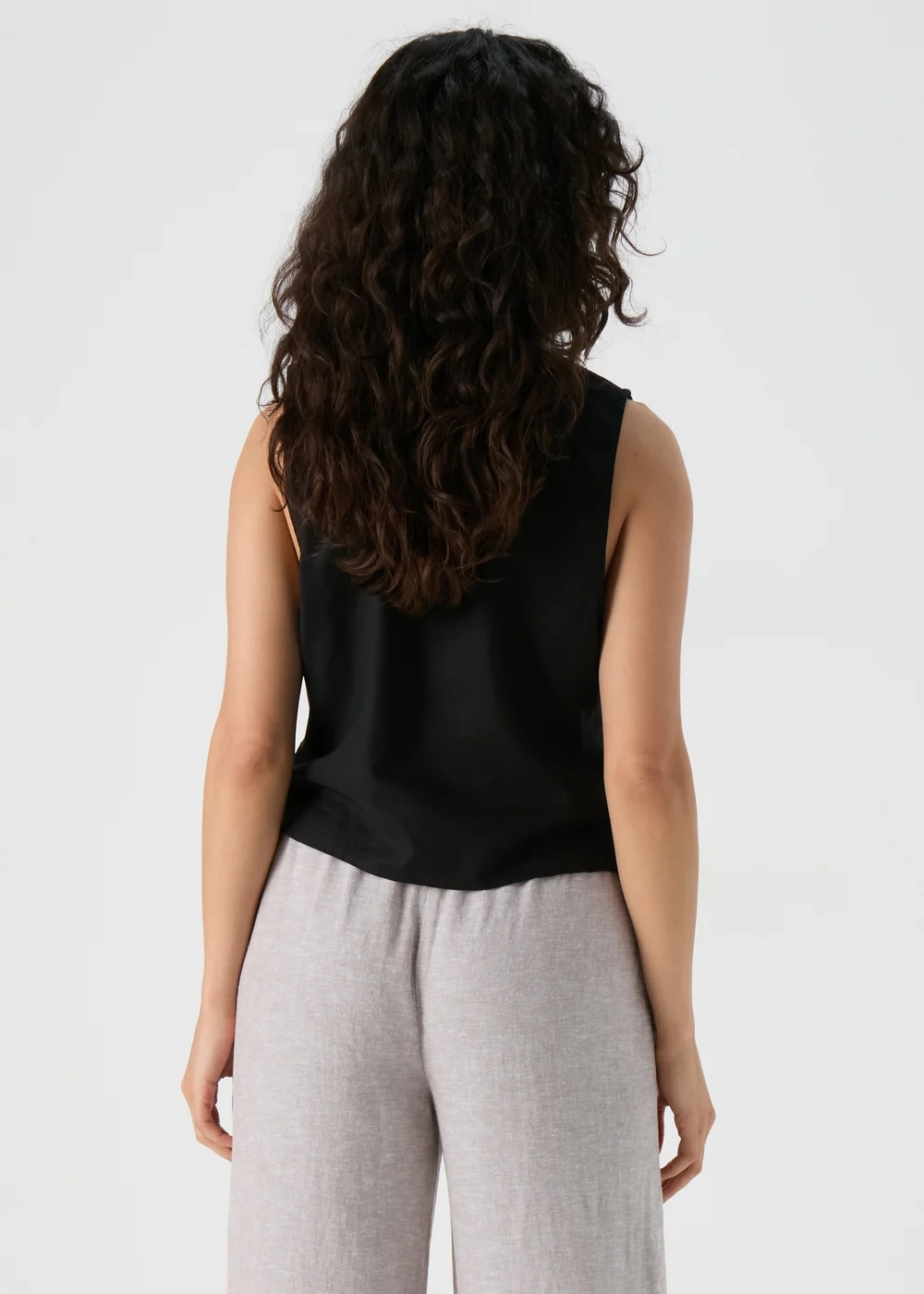 Black Solid Linen Button Vest - Size 8 Image 2