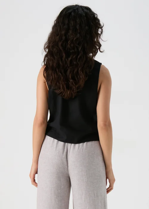 Black Solid Linen Button Vest - Size 8 Image 2