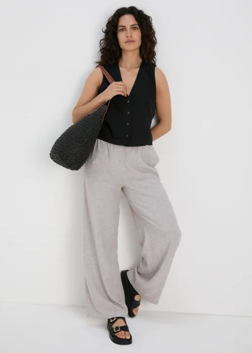 Black Solid Linen Button Vest - Size 8 Image 4