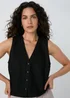 Black Solid Linen Button Vest - Size 8 Image 3