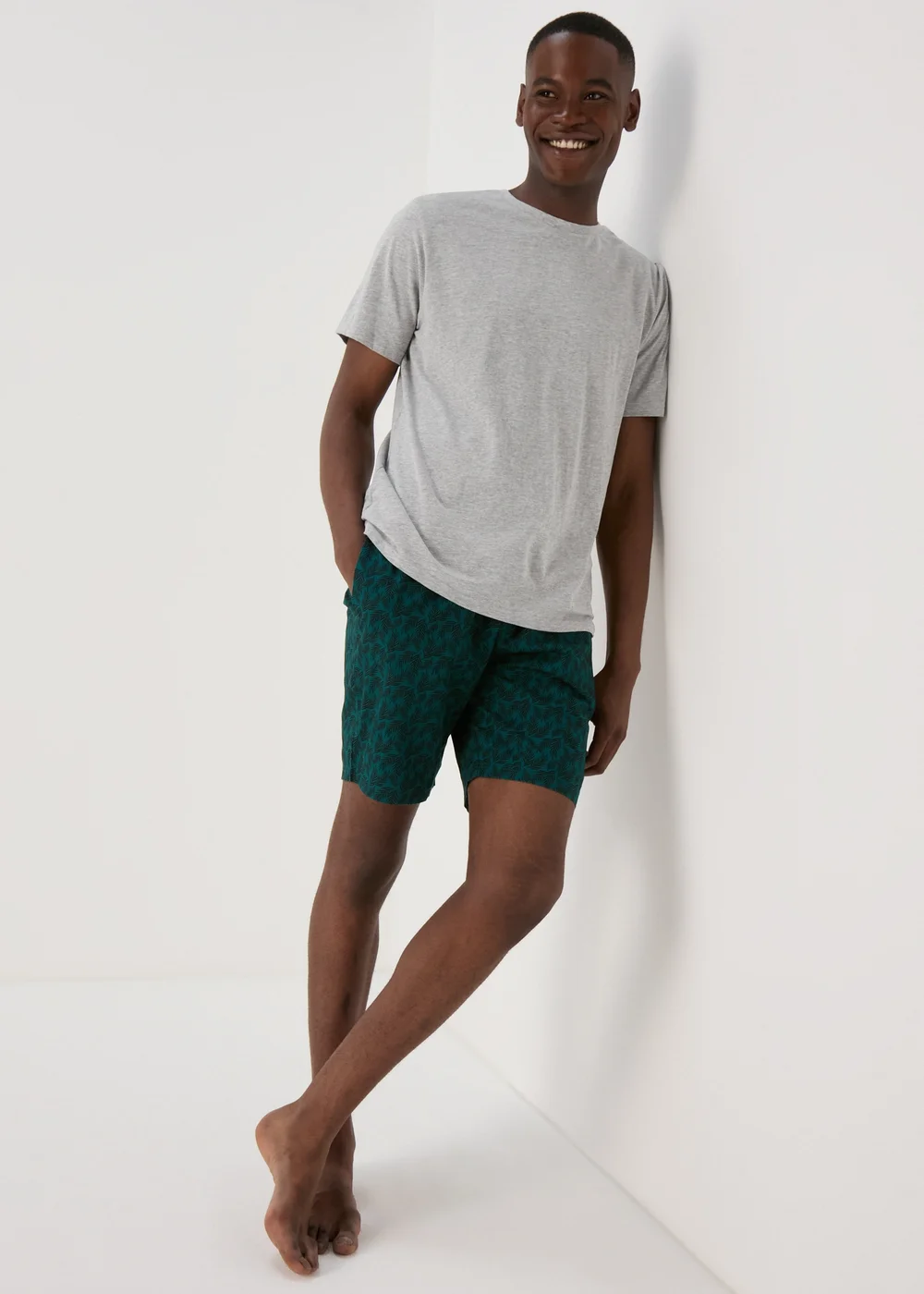 Grey Leaf Design Pyjama Short Set - Extra small Image 1