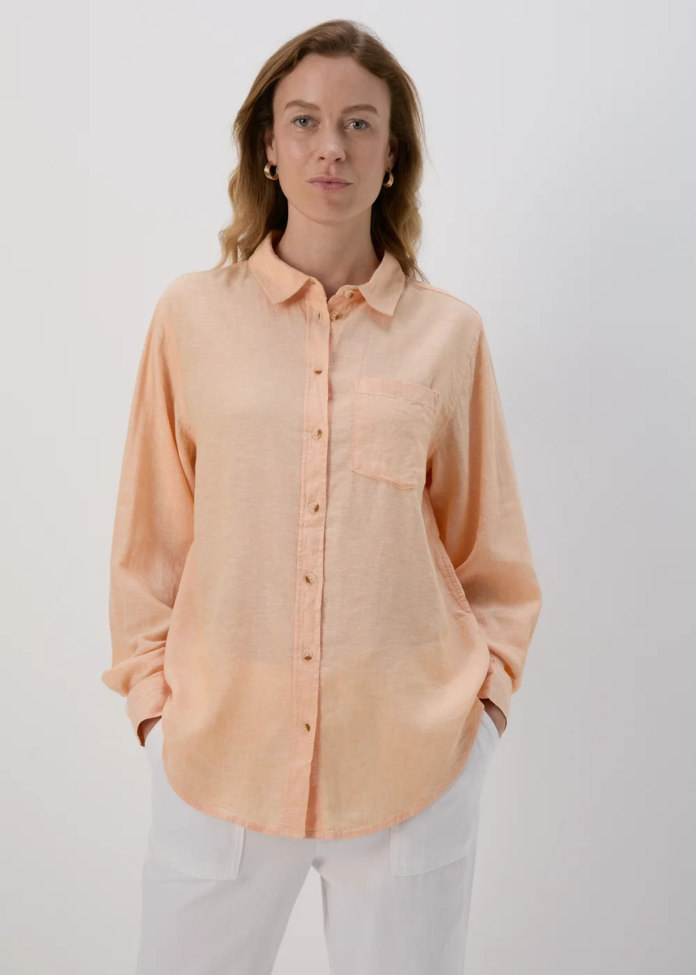 Orange Solid Linen Shirt - 8 Image 1