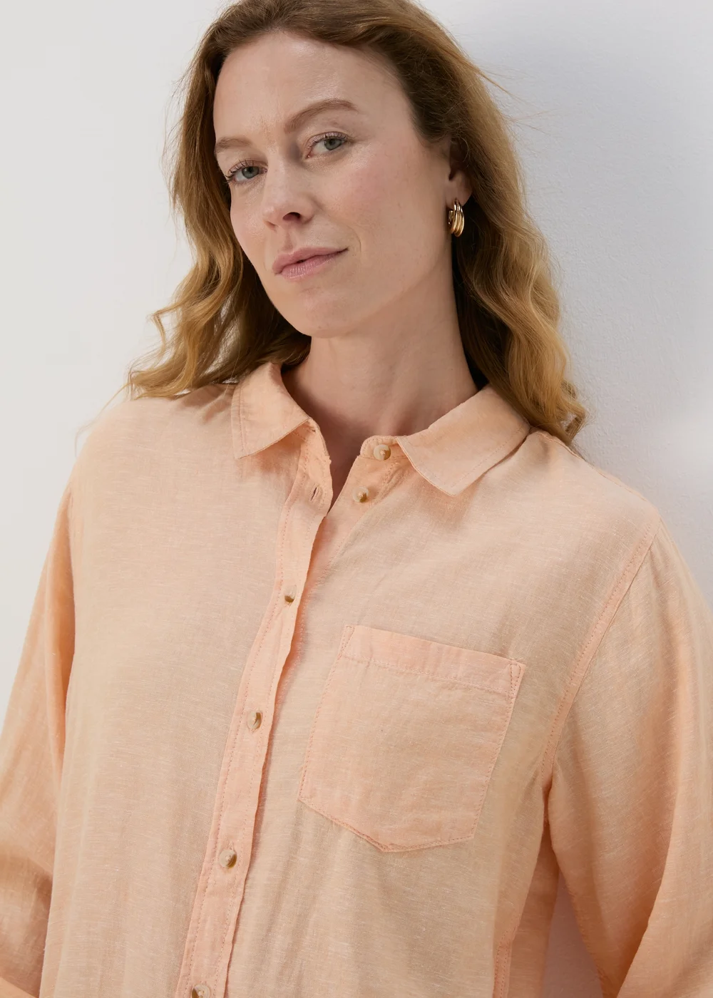 Orange Solid Linen Shirt - 8 Image 3