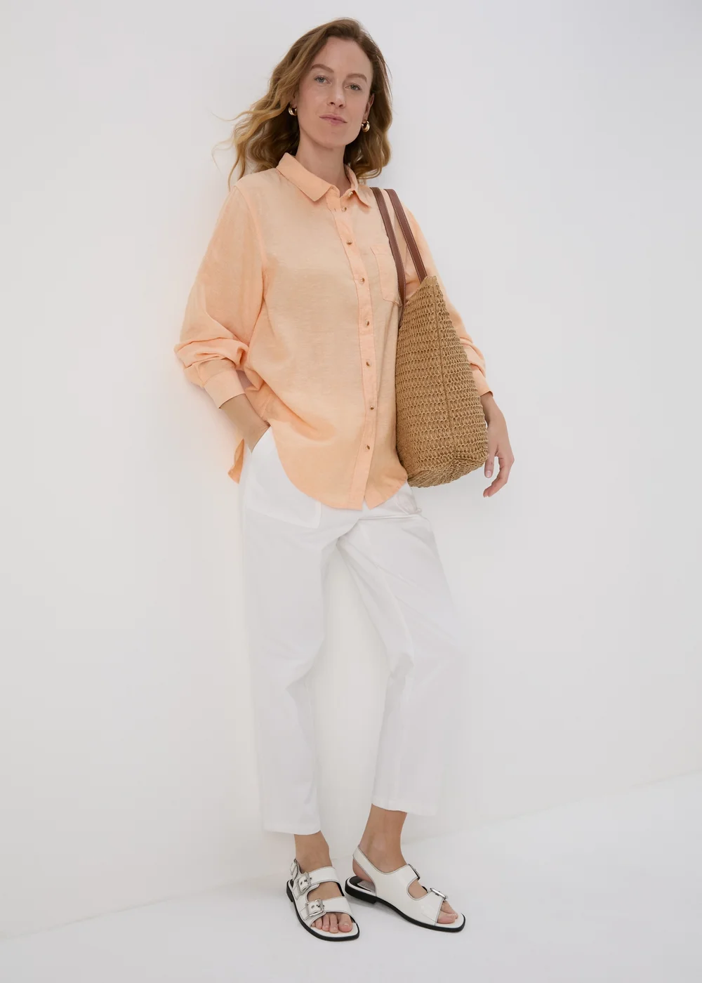 Orange Solid Linen Shirt - 8 Image 4