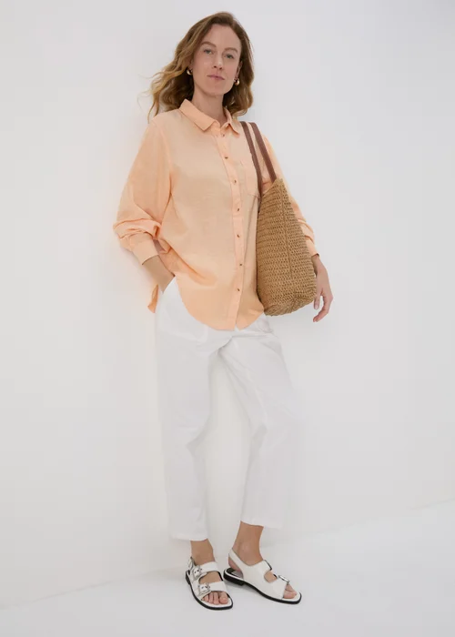 Orange Solid Linen Shirt - 8 Image 4