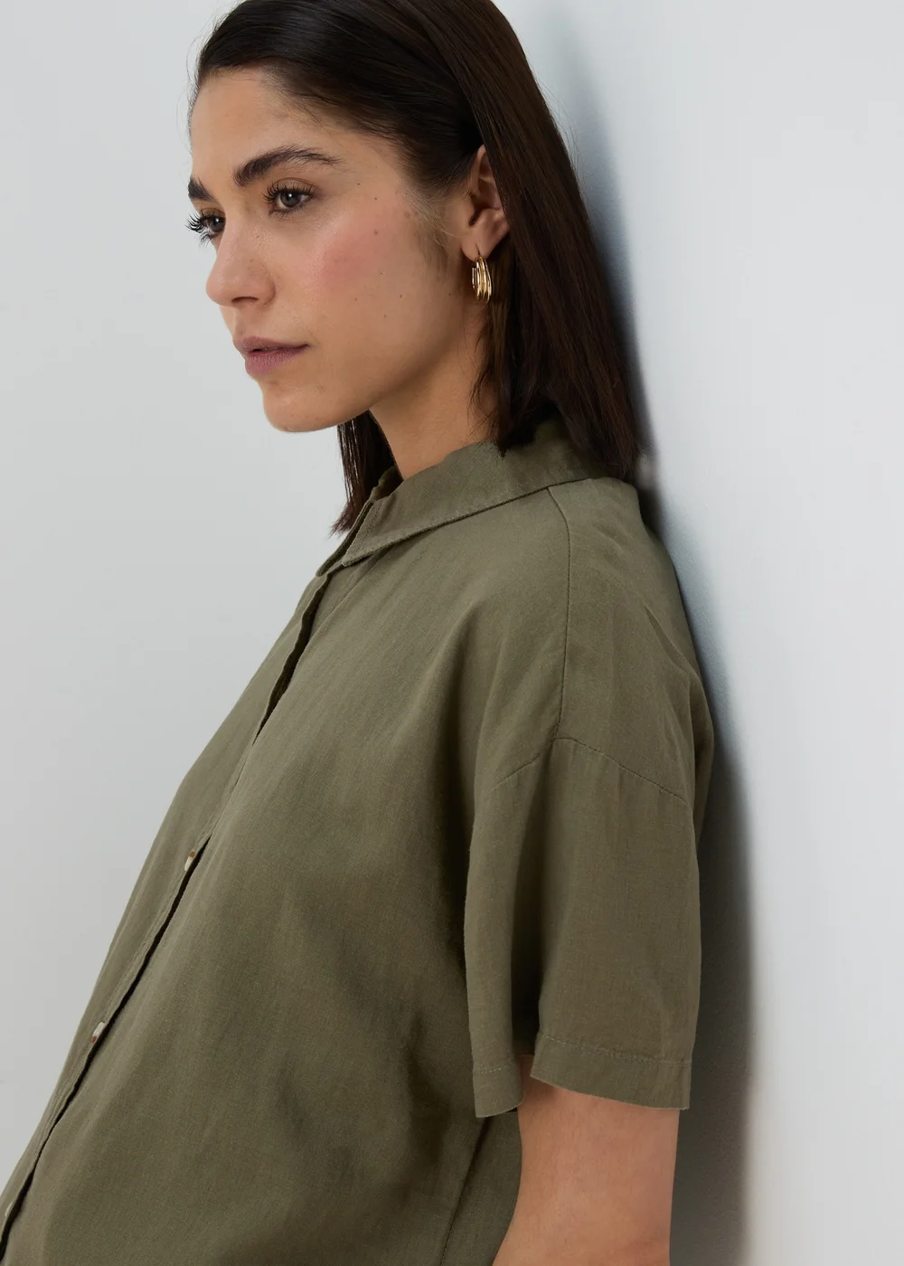 Khaki Linen Short Box Shirt - 8 Image 3
