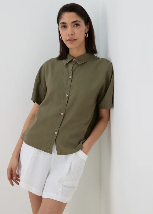 Khaki Linen Short Box Shirt - 8 Image 1