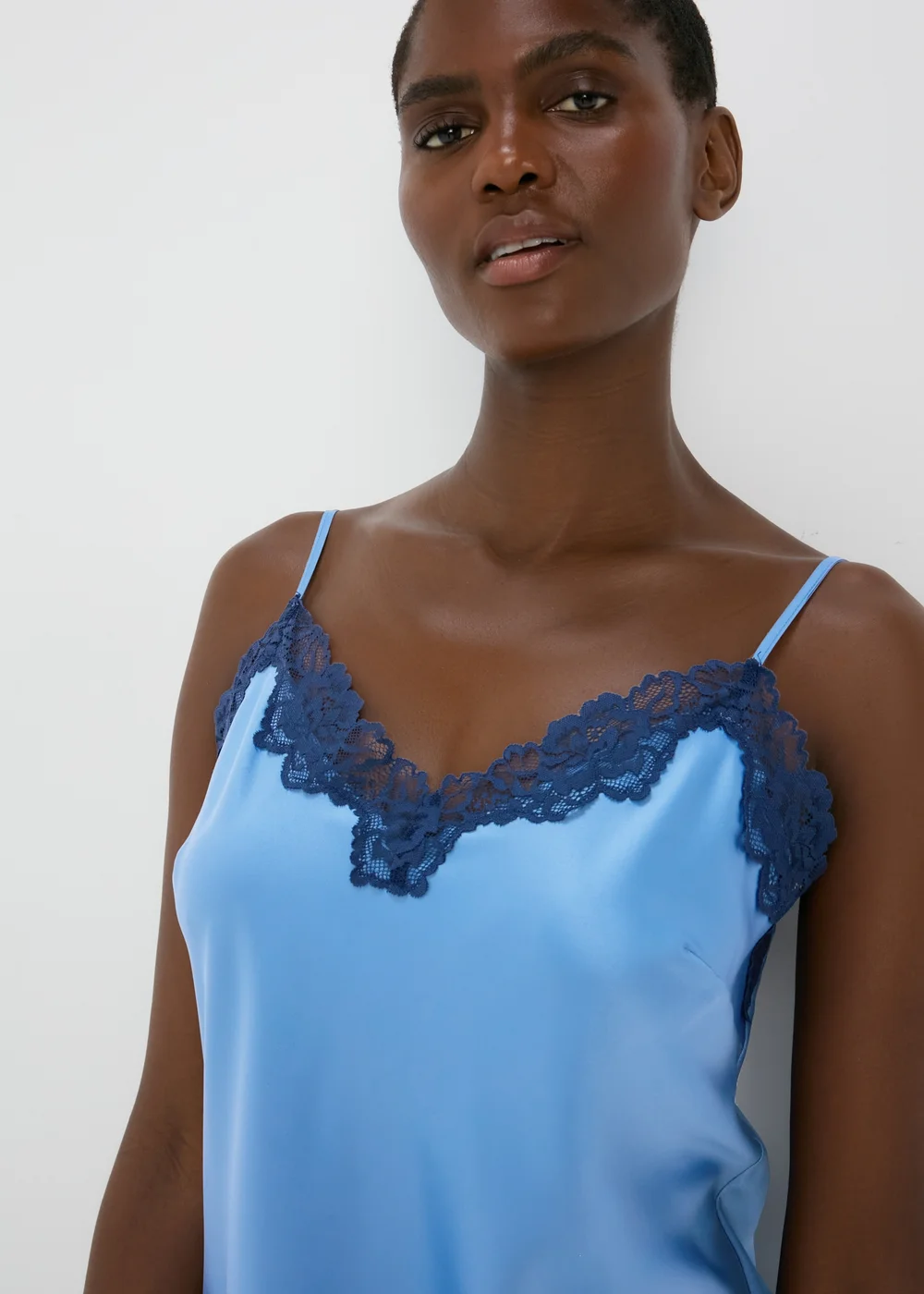 Blue Satin Contrast Lace Chemise Nightie - Size 8 Image 3
