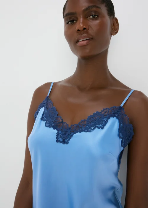 Blue Satin Contrast Lace Chemise Nightie - Size 8 Image 3