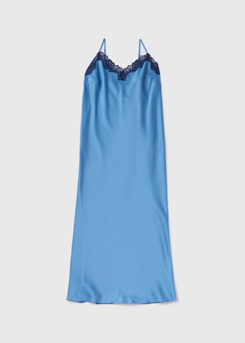 Blue Satin Contrast Lace Chemise Nightie - Size 8 Image 4