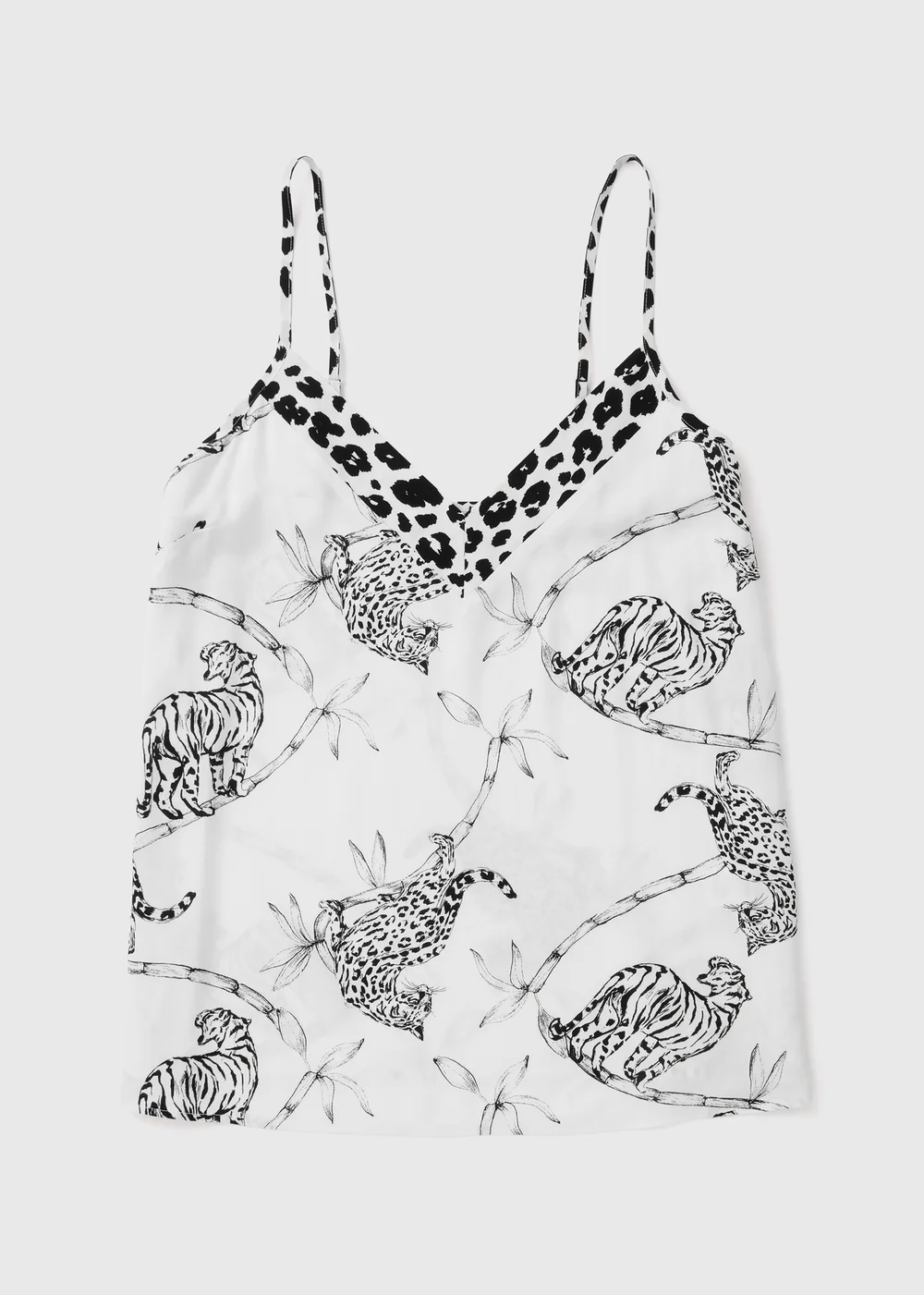 Cream Animal Print Viscose Cami Pyjama Top - Size 8 Image 4