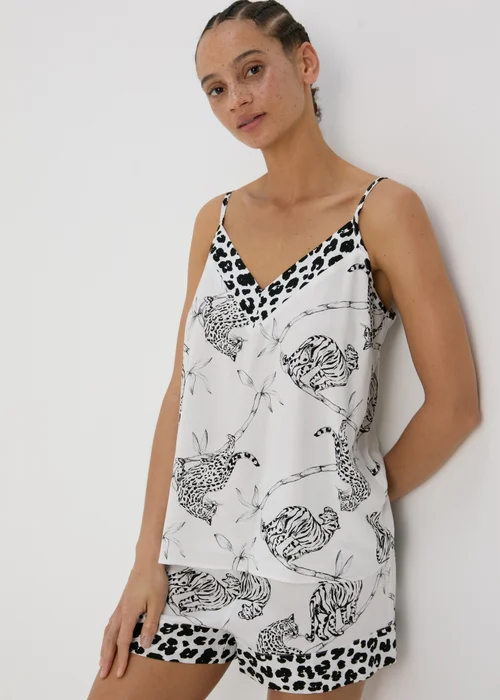 Cream Animal Print Viscose Cami Pyjama Top - Size 8 Image 1