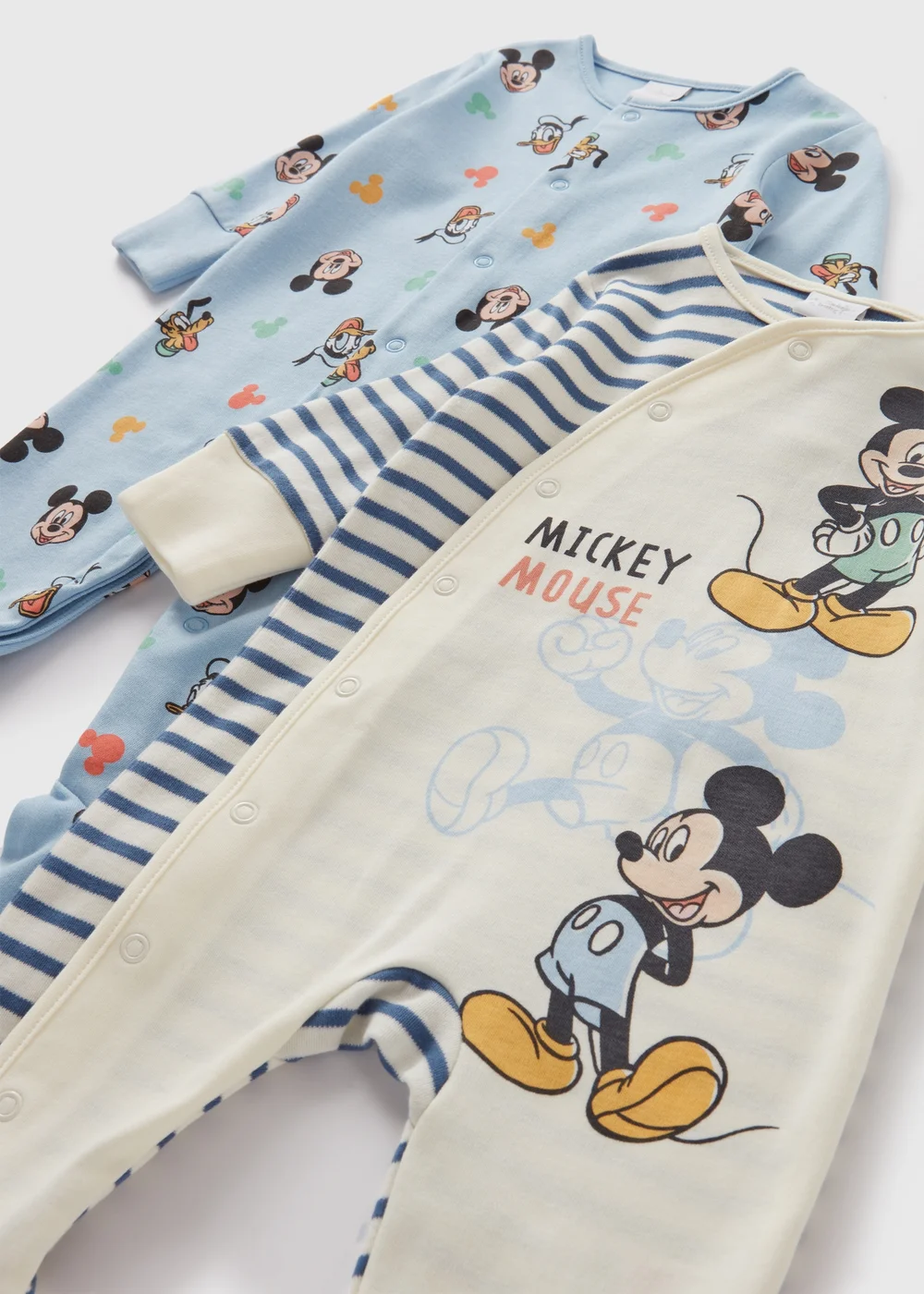 Disney 2 Pack Baby Blue Mickey Mouse Sleepsuits (Newborn-18mths) - Tiny Baby Image 2