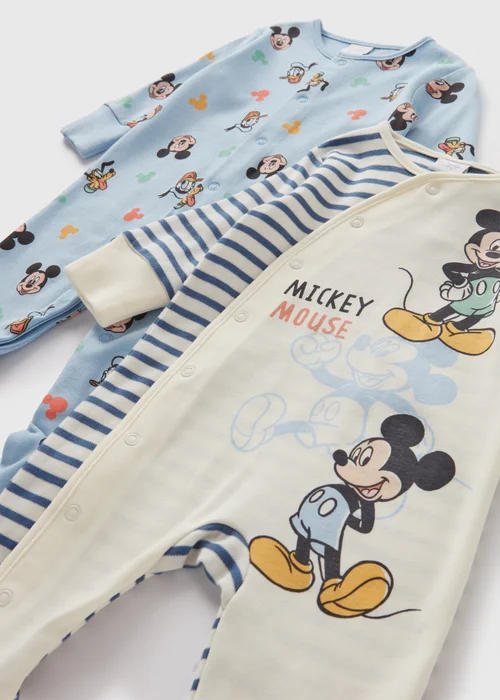 Disney 2 Pack Baby Blue Mickey Mouse Sleepsuits (Newborn-18mths) - Tiny Baby Image 2