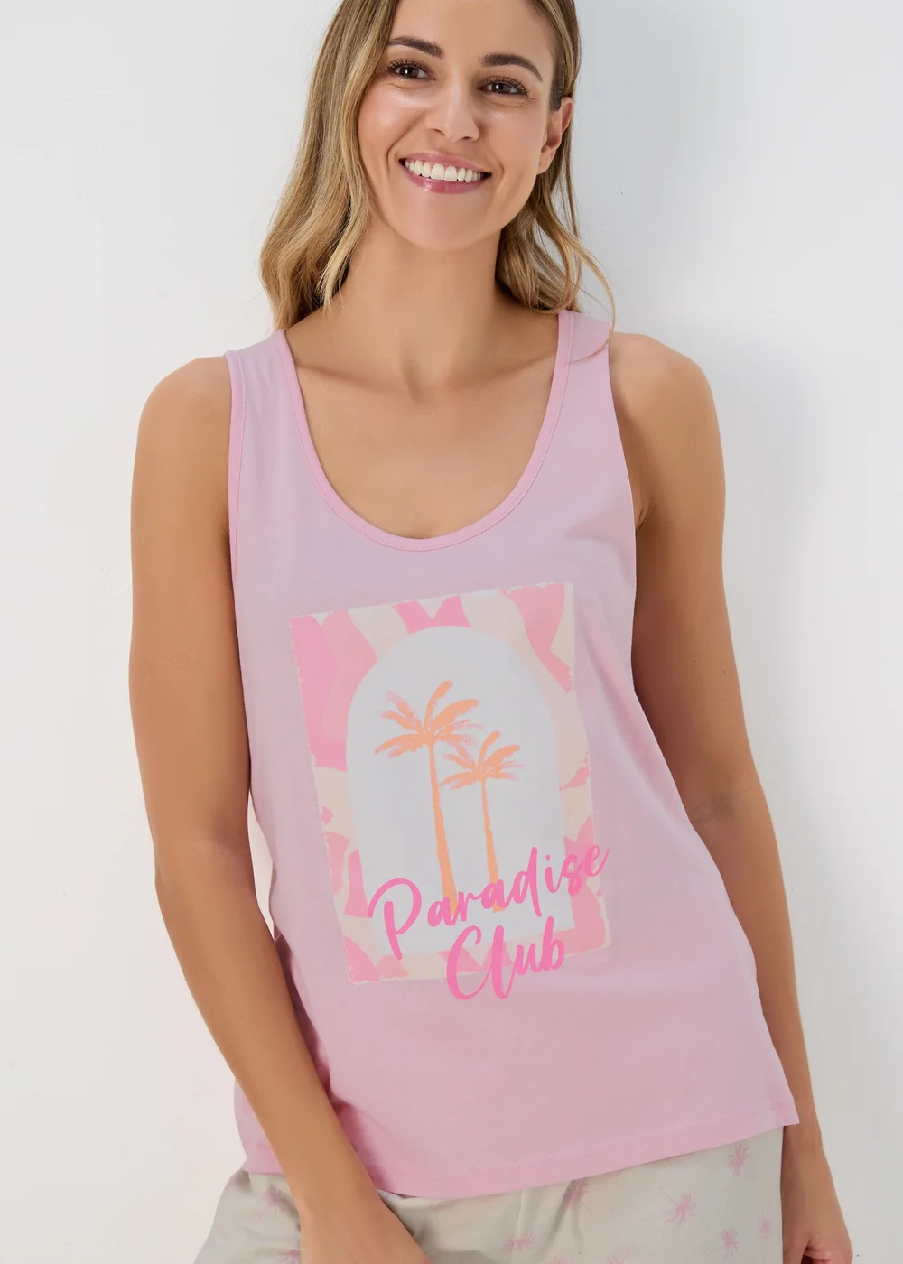 Pink Ribbed Vest & Shorts Viscose Pyjama Set - Small Image 3