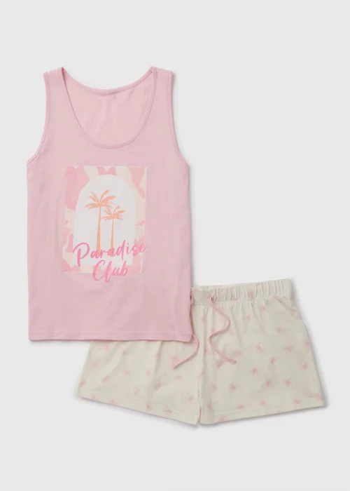 Pink Ribbed Vest & Shorts Viscose Pyjama Set - Small Image 4