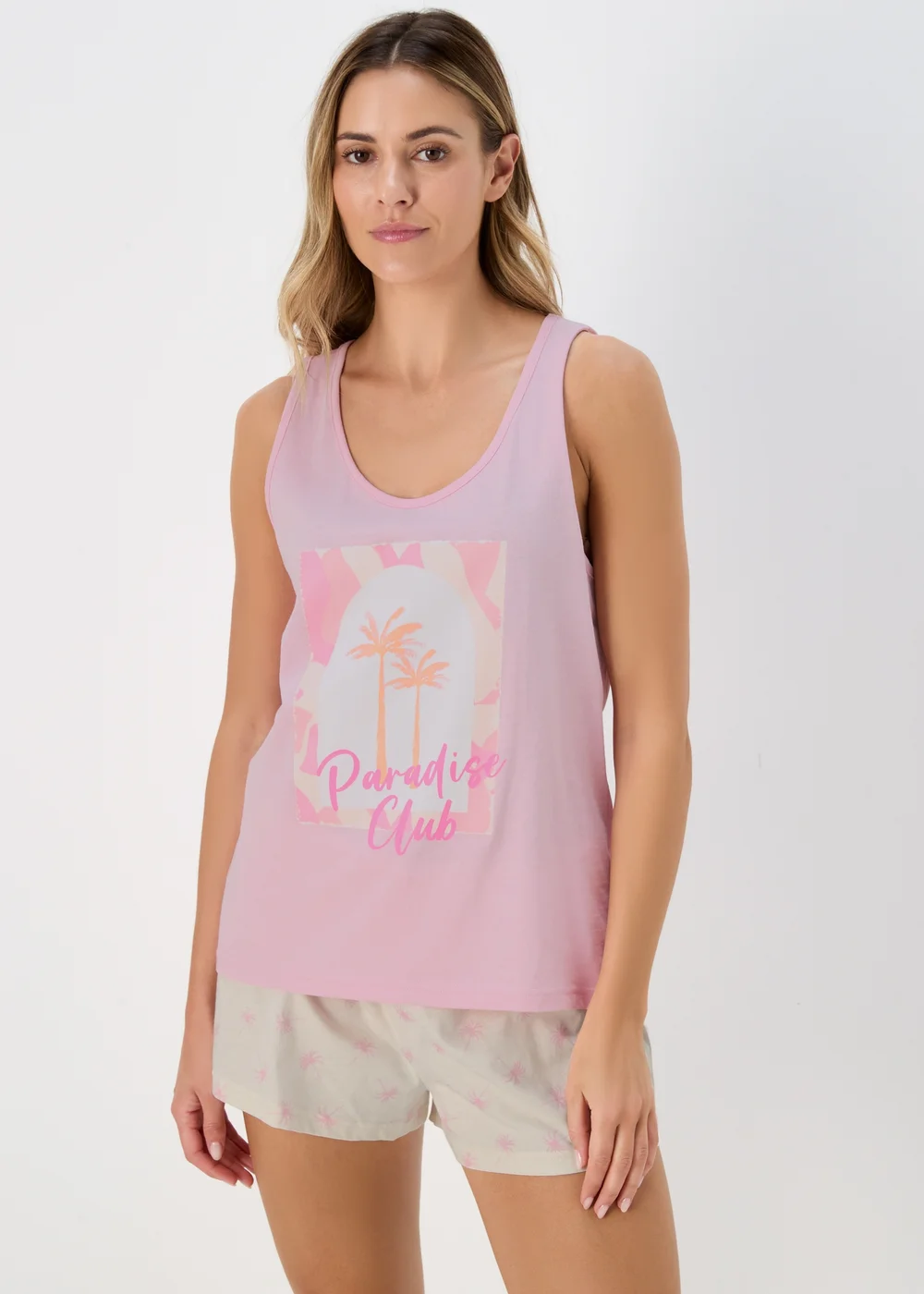 Pink Ribbed Vest & Shorts Viscose Pyjama Set - Small Image 1
