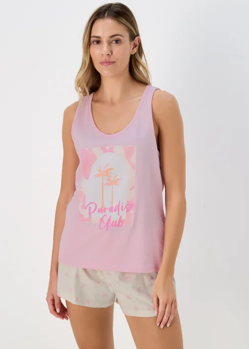 Pink Ribbed Vest & Shorts Viscose Pyjama Set - Small Image 1