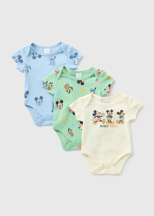Disney Baby 3 Pack Blue Mickey Mouse Bodysuits (Tiny Baby-18mths) - 0-3 months Image 1
