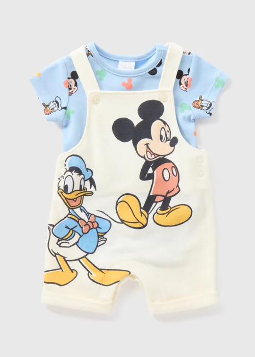 Disney Cream Baby Mickey Dungaree & Bodysuit Set (Newborn-23mths) - 0-3 months Image 1
