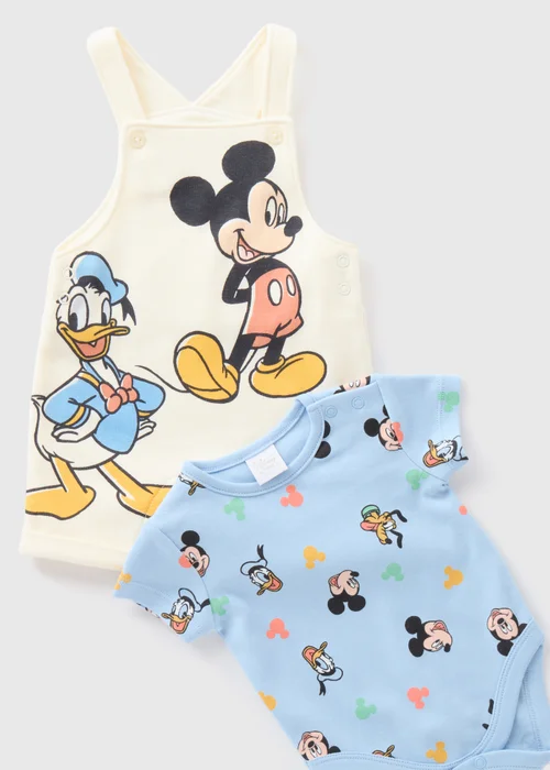 Disney Cream Baby Mickey Dungaree & Bodysuit Set (Newborn-23mths) - 0-3 months Image 2