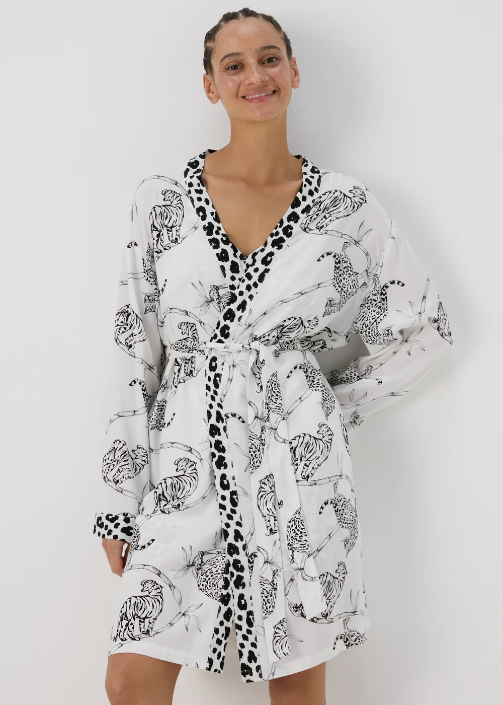 Cream Animal Print Viscose Kimono - Small Image 1