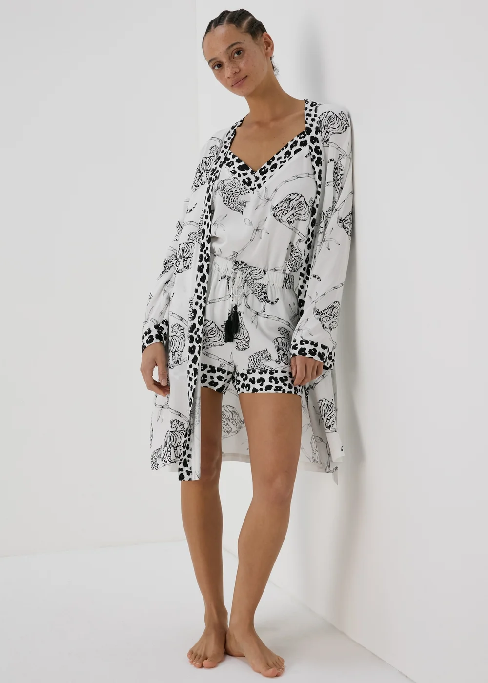 Cream Animal Print Viscose Kimono - Small Image 3