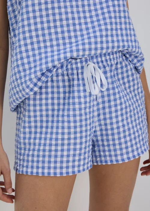 Blue Gingham Knit Textured Cami Pyjama Set - Size 8 Image 3